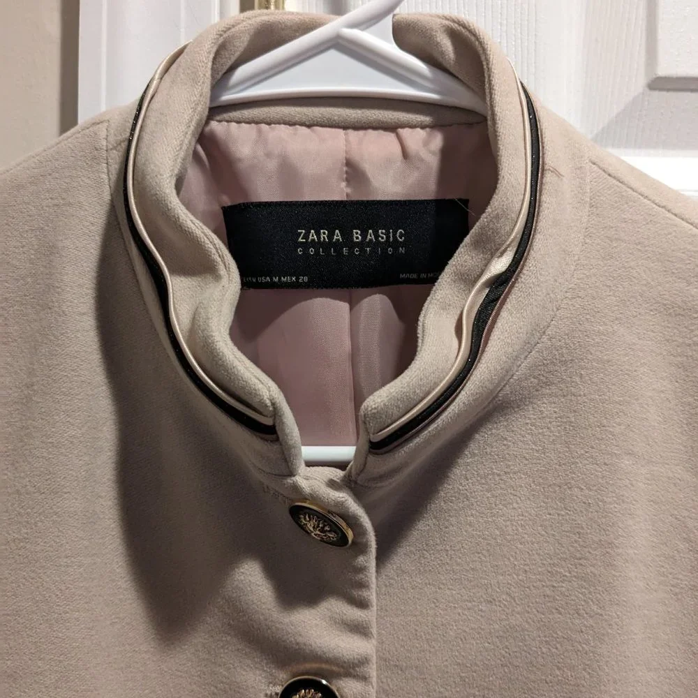 Zara Light Gray Cream Velvet Military Jacket Gold Lion Buttons Size M - Picture 2 of 6